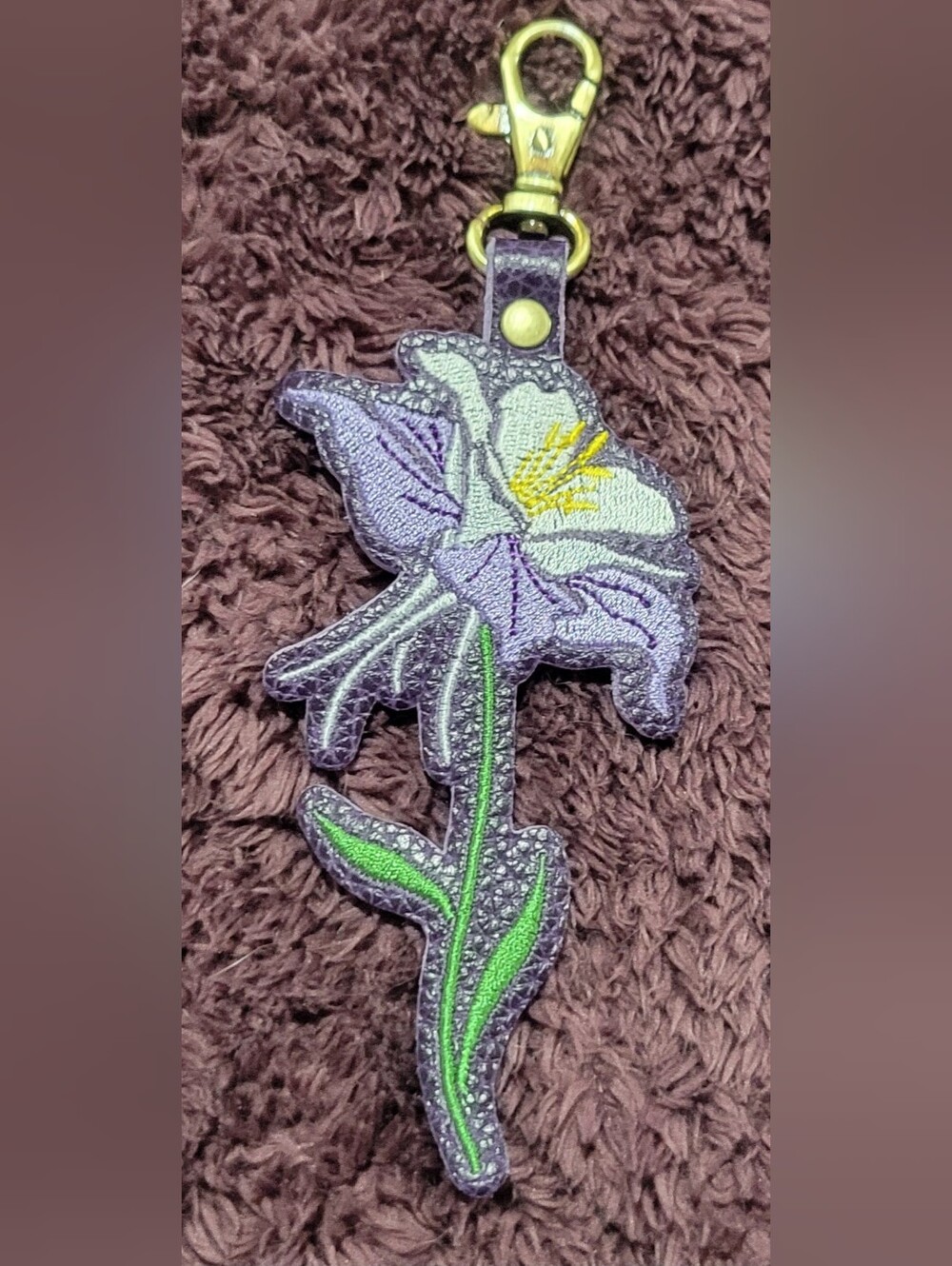 Portland Leather Goods Purple Flower Embroidered Bag Charm/Keychain